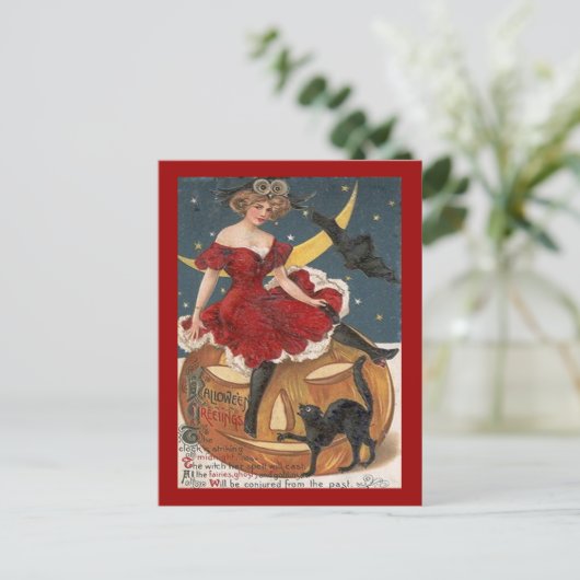 Halloween  dame in Red op Jack o' Lantern Briefkaart (Staand voorkant)
