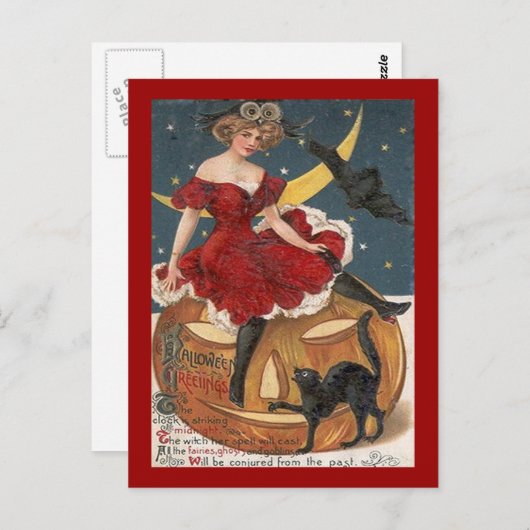 Halloween dame in Red op Jack o' Lantern Briefkaart (Voorkant / Achterkant)