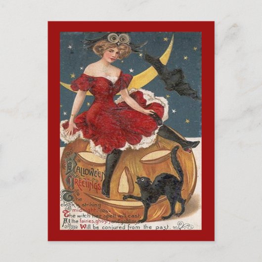 Halloween  dame in Red op Jack o' Lantern Briefkaart (Voorkant)