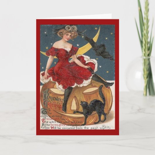 Halloween  dame in Red op Jack o' Lantern Kaart (Voorkant)