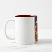 Halloween  dame in Red op Jack o' Lantern Tweekleurige Koffiemok (Links)