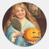Halloween  dame met spiegel) ronde sticker (Voorkant)