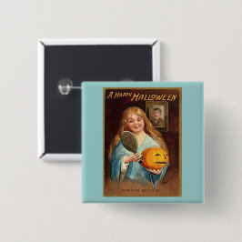 Halloween  dame met spiegel vierkante button 5,1 cm
