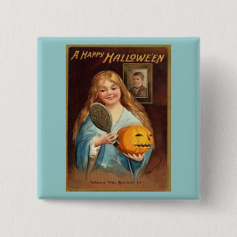 Halloween dame met spiegel vierkante button 5,1 cm