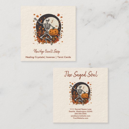 Halloween Dancing Skelet Occult Shop Vierkante Visitekaartje (Voorkant / Achterkant)