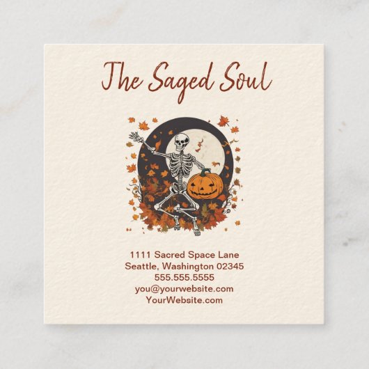  Halloween Dancing Skelet Occult Shop Vierkante Visitekaartje (Achterkant)