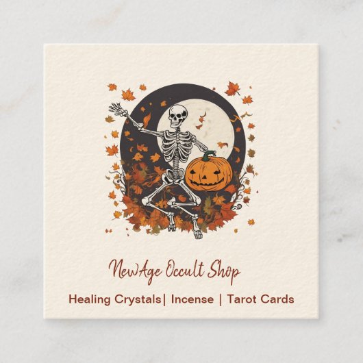 Halloween Dancing Skelet Occult Shop Vierkante Visitekaartje (Voorkant)