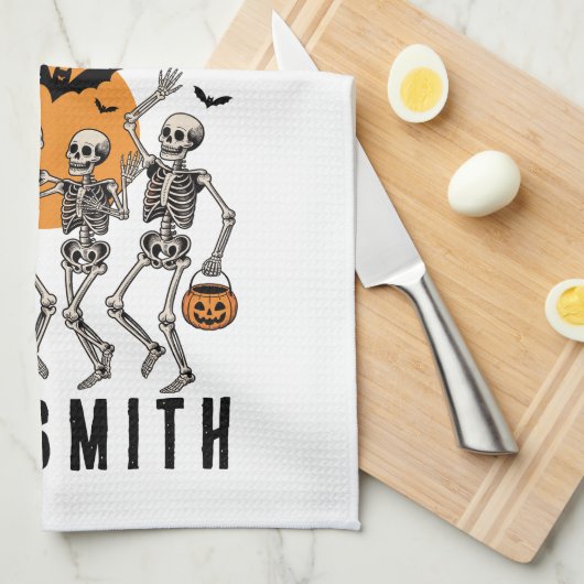 Halloween Dancing Skeleton Dance Pumpkin Theedoek (Quarter Fold)