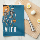 Halloween Dancing Skeleton Dance Pumpkin Theedoek (Quarter Fold)