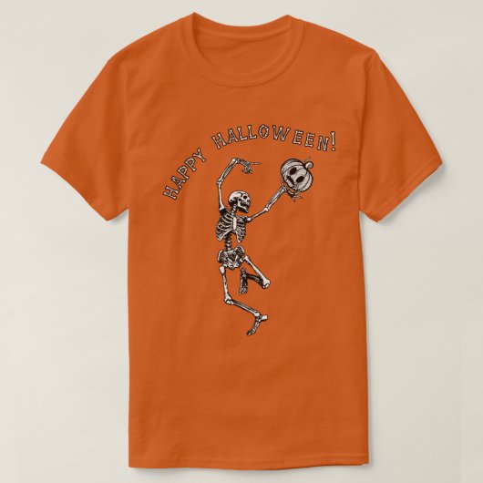 Halloween Dancing Skeleton Pumpkin Jack-O-Lantern T-shirt (Design voorkant)