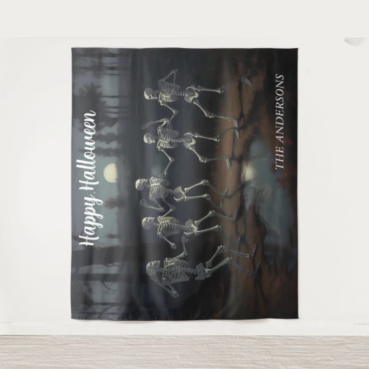 Halloween Dancing Skeletons Achtergrond Wandkleed (Voorkant)