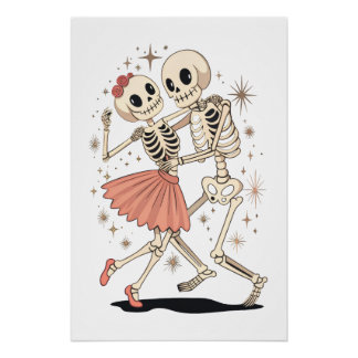 Halloween Dancing Skeletons, Retro Skeleton Perfect Poster