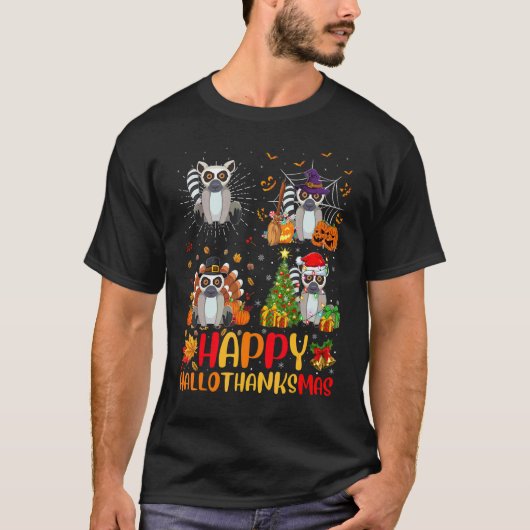 Halloween Dankdag Kerstmis Lemur Hallothanks T-shirt (Voorkant)