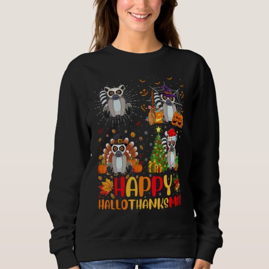 Halloween Dankdag Kerstmis Lemur Hallothanks Trui (Voorkant)