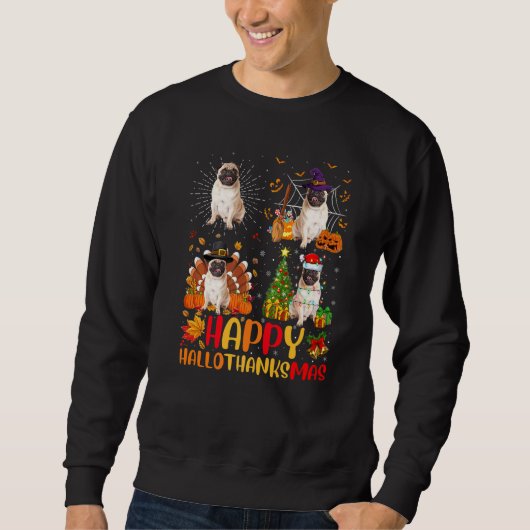 Halloween Dankzegingsdag Kerstmis Pug Hond Halloth Trui (Voorkant)