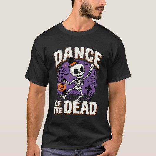 Halloween Dans van de Dode Skelet Ontwerp T-shirt (Voorkant)