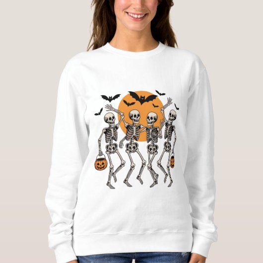 Halloween Dansend Skelet Dans Pompoen Trui (Voorkant)