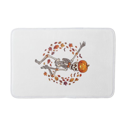 Halloween Dansend Skelet Pompoen Hoofd Herfstblad Badmat (Voorkant)