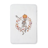 Halloween Dansend Skelet Pompoen Hoofd Herfstblad Badmat (Voorkant Verticaal)