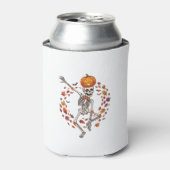 Halloween Dansend Skelet Pompoen Hoofd Herfstblad Blikjeskoeler (Blikje Voorkant)