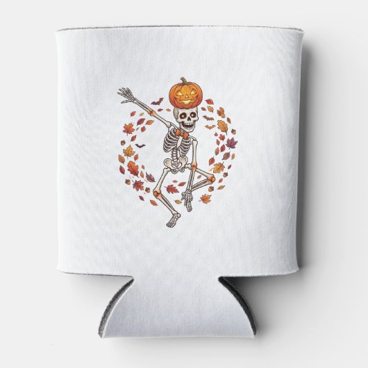 Halloween Dansend Skelet Pompoen Hoofd Herfstblad Blikjeskoeler (Voorkant)