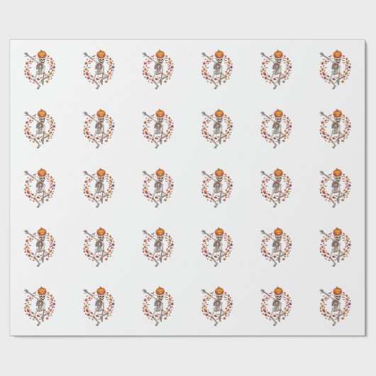 Halloween Dansend Skelet Pompoen Hoofd Herfstblad Cadeaupapier (Vlak)