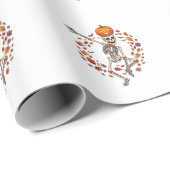 Halloween Dansend Skelet Pompoen Hoofd Herfstblad Cadeaupapier (Rol Hoek)
