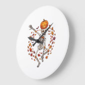 Halloween Dansend Skelet Pompoen Hoofd Herfstblad Grote Klok (Hoek)