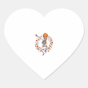 Halloween Dansend Skelet Pompoen Hoofd Herfstblad Hart Sticker