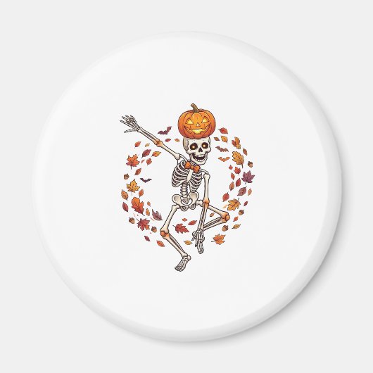 Halloween Dansend Skelet Pompoen Hoofd Herfstblad Magneet (Voorkant)