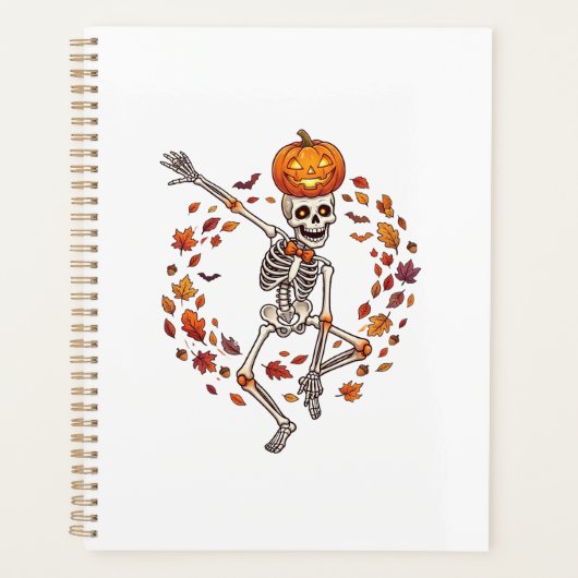 Halloween Dansend Skelet Pompoen Hoofd Herfstblad Planner (Voorkant)