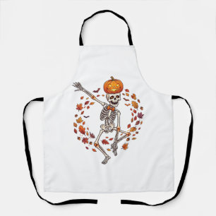 Halloween Dansend Skelet Pompoen Hoofd Herfstblad Schort