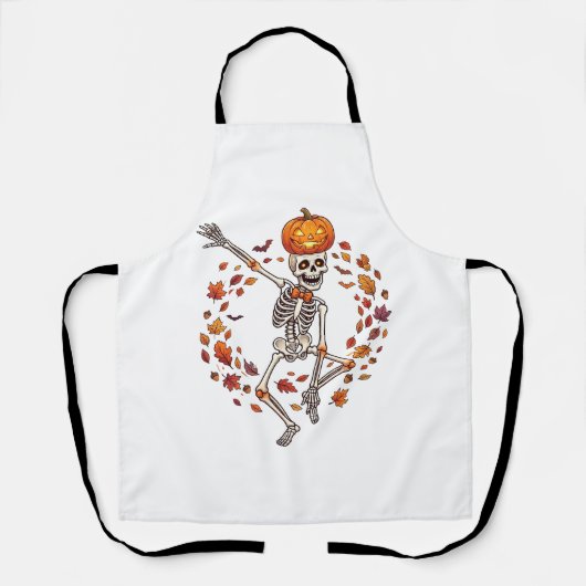 Halloween Dansend Skelet Pompoen Hoofd Herfstblad Schort (Voorkant)