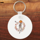 Halloween Dansend Skelet Pompoen Hoofd Herfstblad Sleutelhanger (Voorkant)