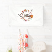 Halloween Dansend Skelet Pompoen Hoofd Herfstblad Spandoek (Insitu)