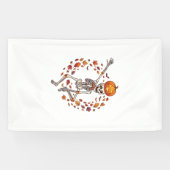 Halloween Dansend Skelet Pompoen Hoofd Herfstblad Spandoek (Horizontaal)