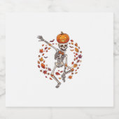 Halloween Dansend Skelet Pompoen Hoofd Herfstblad Sparkling Wijnetiket (Enkel label)