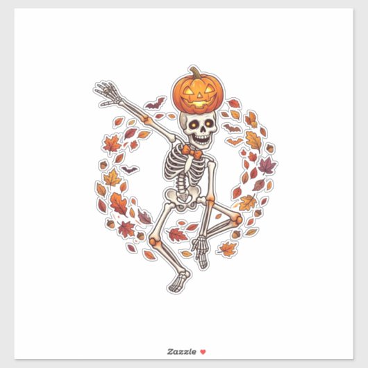 Halloween Dansend Skelet Pompoen Hoofd Herfstblad Sticker (Vel)