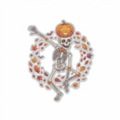 Halloween Dansend Skelet Pompoen Hoofd Herfstblad Sticker (Voorkant)