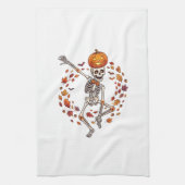 Halloween Dansend Skelet Pompoen Hoofd Herfstblad Theedoek (Verticaal)