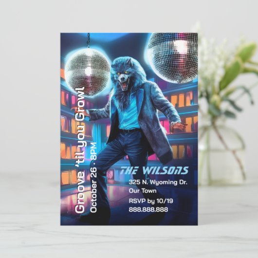 Halloween dansfeest, Disco Wolfman uitnodiging (Staand voorkant)