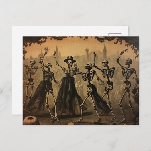 Halloween  dansskeletten briefkaart (Voorkant / Achterkant)