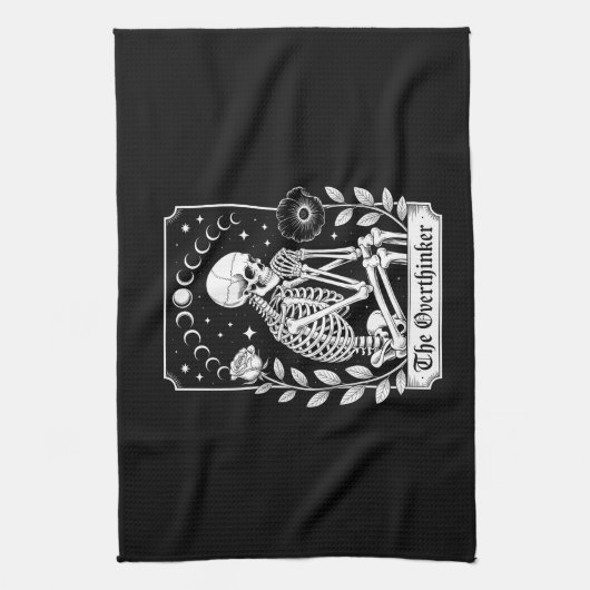 Halloween Dark Gothic Skeleton Overthinker Theedoek (Verticaal)