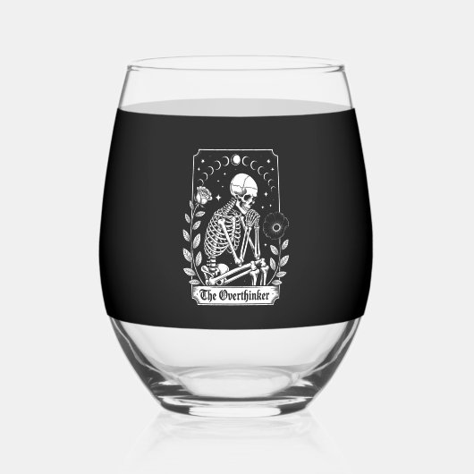 Halloween Dark Gothic Skeleton Overthinker Wijnglas Zonder Voet (Voorkant)