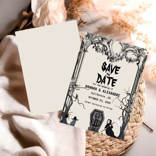 Halloween Dark Moody Gothic Bruiloft Save The Date