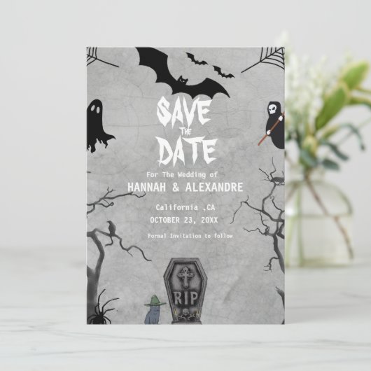 Halloween Dark Moody Gothic Bruiloft Save The Date (Staand voorkant)