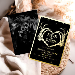 Halloween Dark Moody Gothic Bruiloft Save The Date Folie Uitnodiging