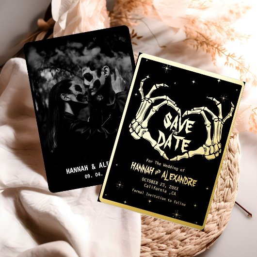 Halloween Dark Moody Gothic Bruiloft Save The Date Folie Uitnodiging