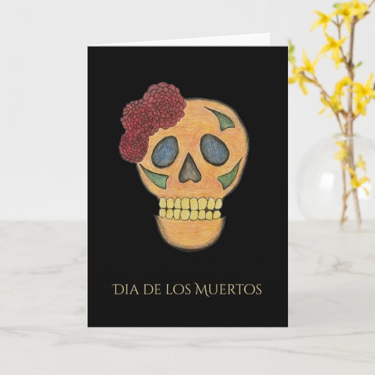 Halloween Day of the Dead Sugar Skull Greeting Kaart (Gele Bloem)