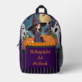 Halloween, De mooie heks en haar vrienden Printe Bedrukte Rugzak